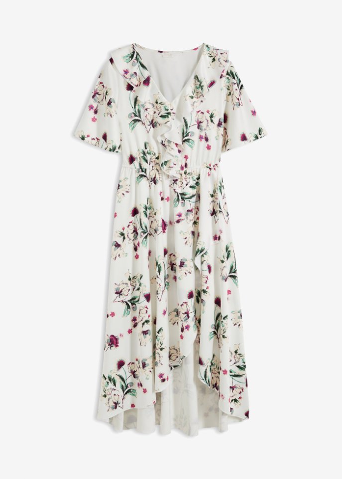 Kleid mit Rüschen  in weiß von vorne - BODYFLIRT boutique