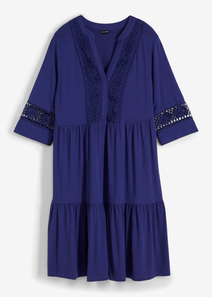 Tunika-Kleid mit Spitze in blau von vorne - BODYFLIRT