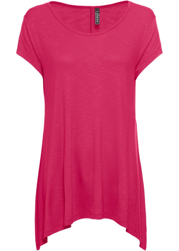 Shirt in asymmetrischer Länge in pink von vorne - RAINBOW