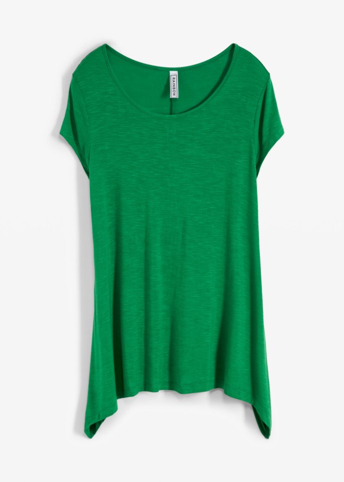 Shirt in asymmetrischer Länge in grün von vorne - RAINBOW