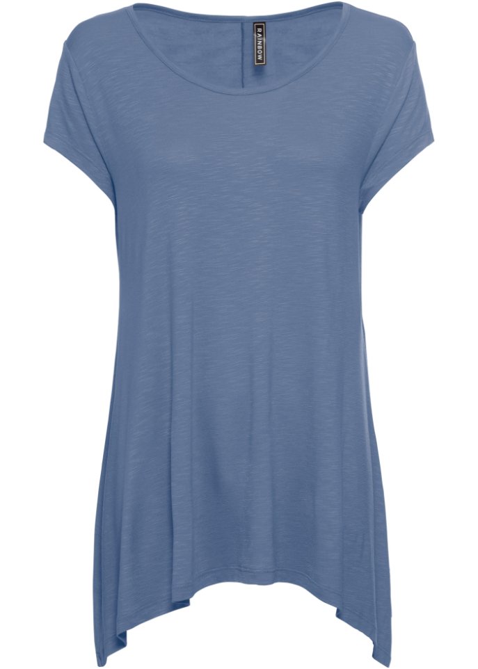 Shirt in asymmetrischer Länge in blau von vorne - RAINBOW