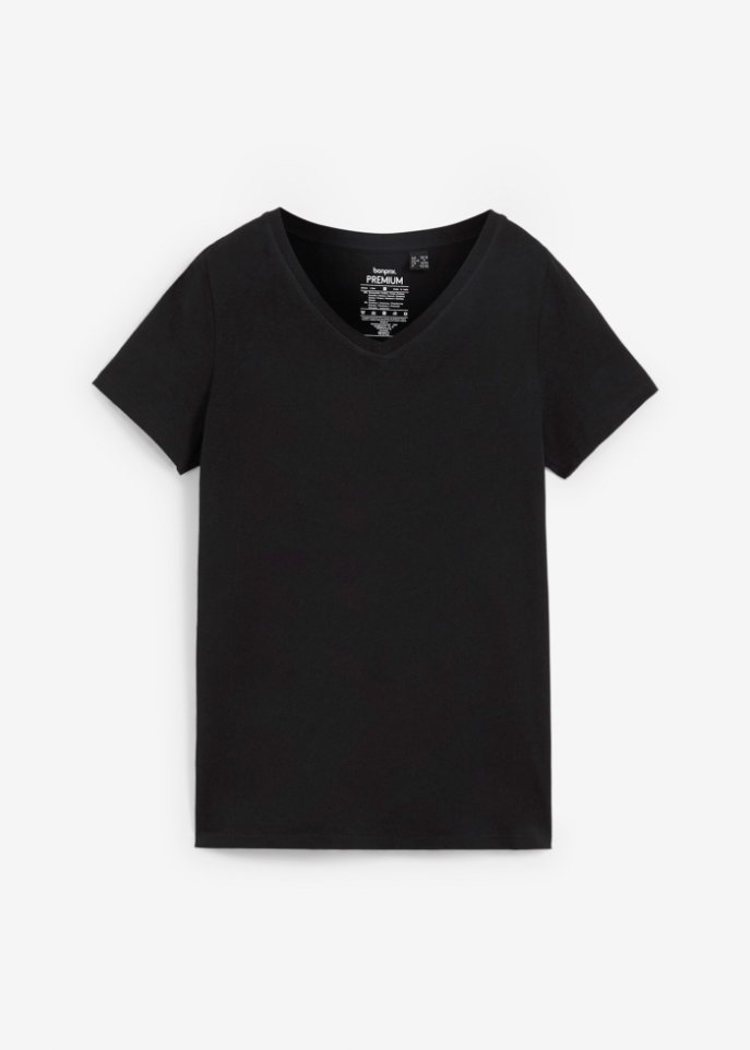 Essential T-Shirt mit V-Ausschnitt, seamless in schwarz von vorne - bonprix PREMIUM