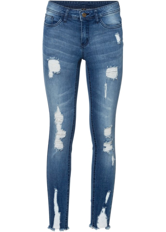 Super Skinny-Jeans verkürzt mit Destroy in blau von vorne - RAINBOW