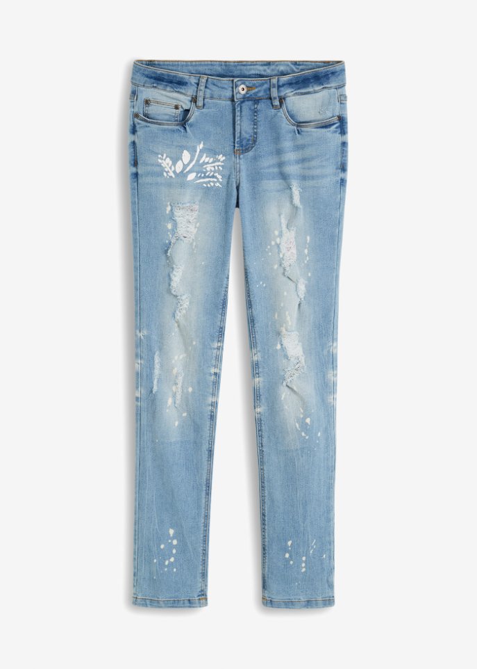 Straight Jeans Mid Waist, Destroy-Effekte in blau von vorne - RAINBOW