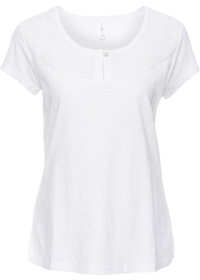 Shirt mit Lochmuster in weiß von vorne - RAINBOW