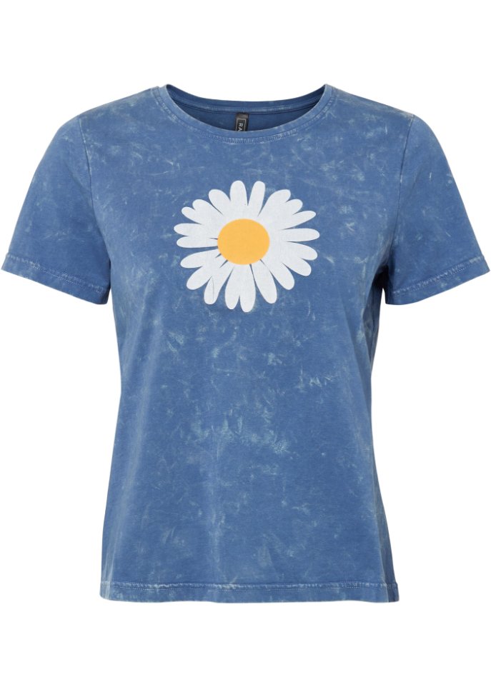 Acid-wash Shirt bedruckt in blau von vorne - RAINBOW