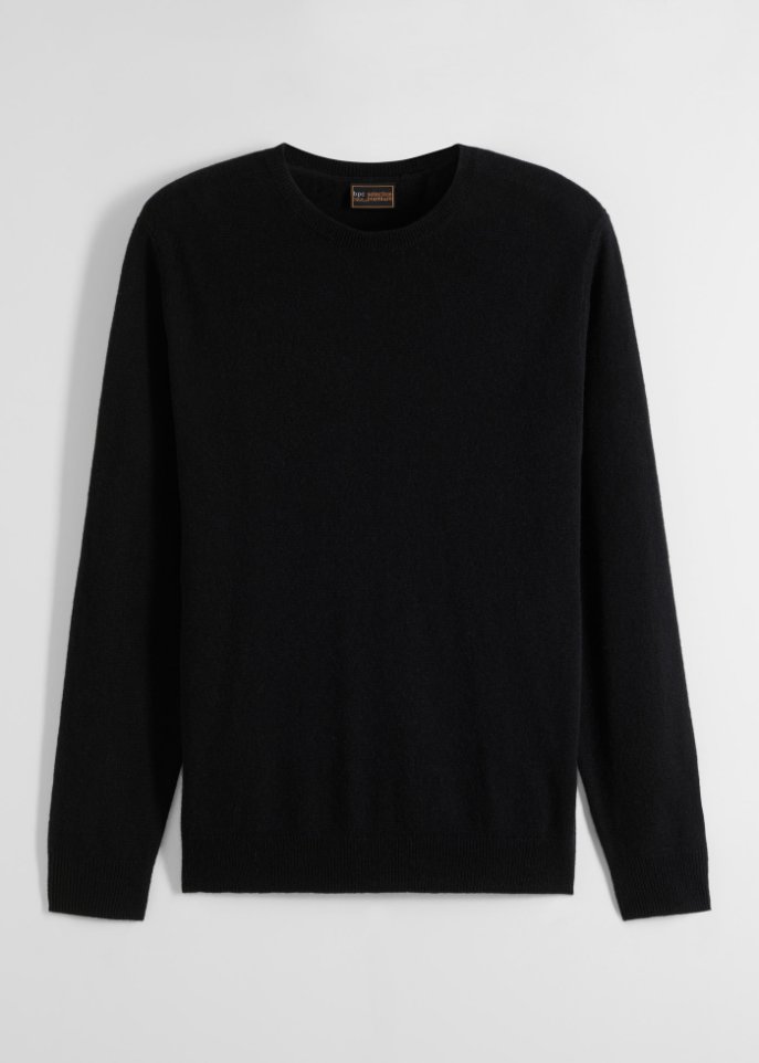 Wollpullover mit Good Cashmere Standard®-Anteil, Rundhals  in schwarz von vorne - bpc selection premium