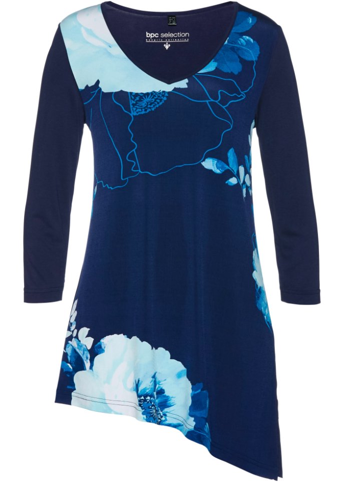 Longshirt mit floralem Muster in blau von vorne - bpc selection