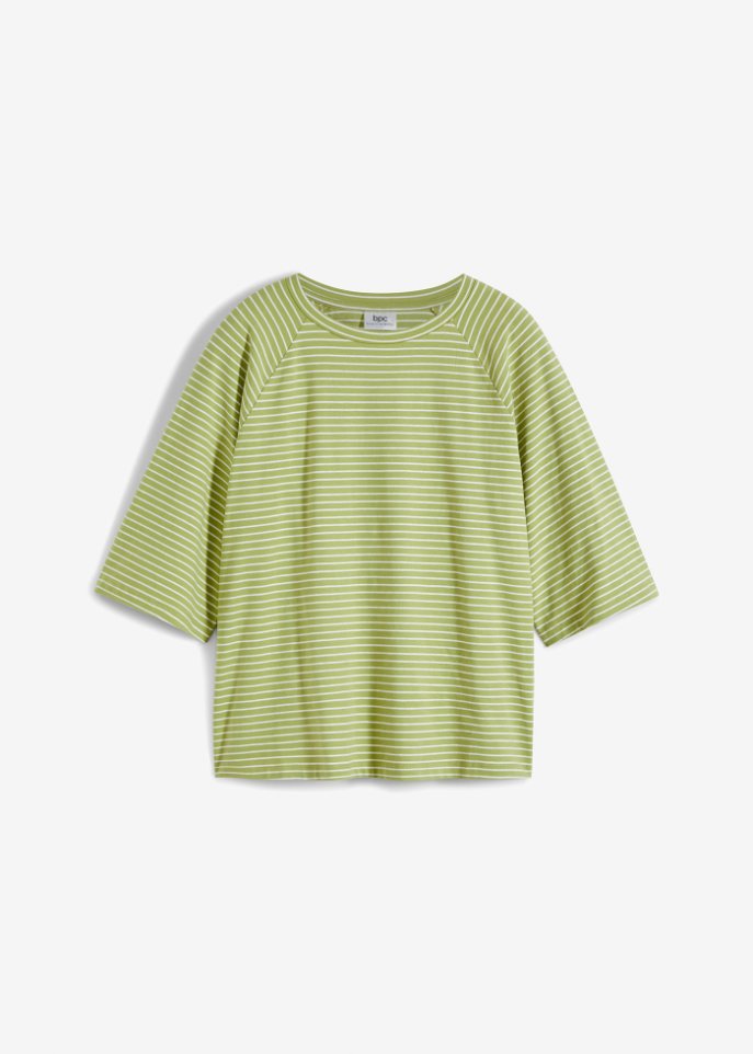 Gestreiftes T-Shirt mit Raglan-Ärmeln, hochgeschlossen in grün von vorne - bpc bonprix collection