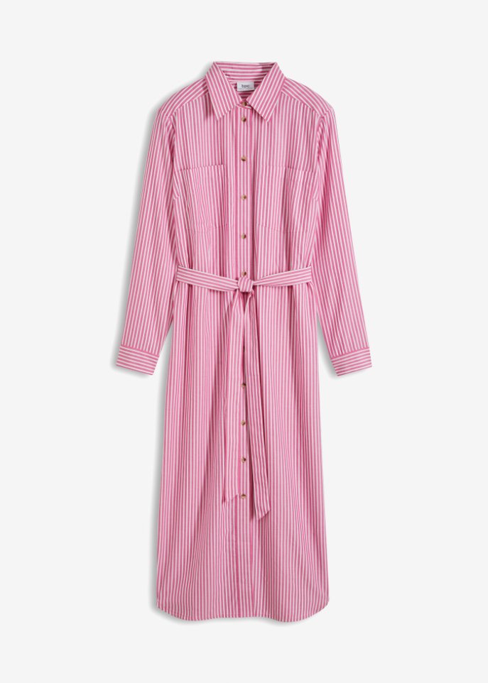Gestreiftes Blusenkleid mit Bindeband in pink von vorne - bpc bonprix collection