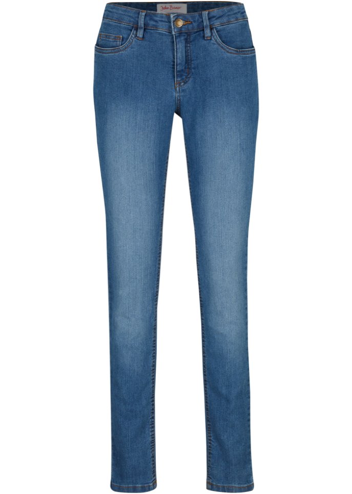 Skinny Jeans Mid Waist, Stretch in blau von vorne - John Baner JEANSWEAR