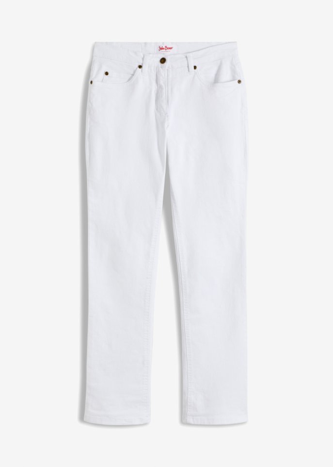 Straight Jeans Mid Waist, Stretch  in weiß von vorne - John Baner JEANSWEAR