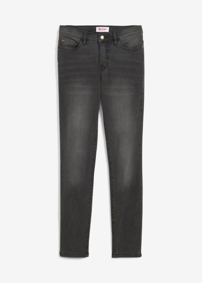 Slim Fit Jeans High Waist, Shaping in schwarz von vorne - John Baner JEANSWEAR