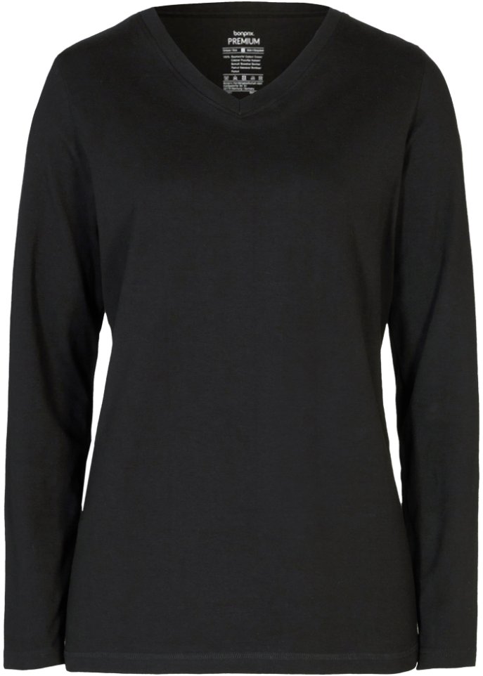 Essential Langarmshirt mit V-Ausschnitt, seamless  in schwarz von vorne - bonprix PREMIUM