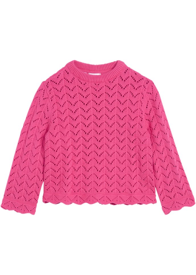 Mädchen Ajour Pullover  in pink von vorne - bpc bonprix collection