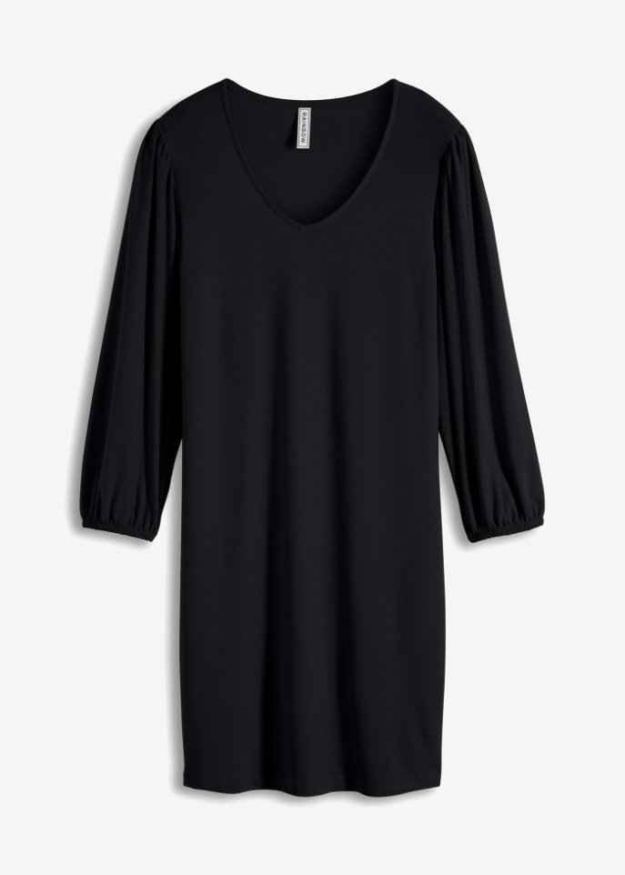 Jerseykleid mit Volumenärmeln in schwarz von vorne - RAINBOW