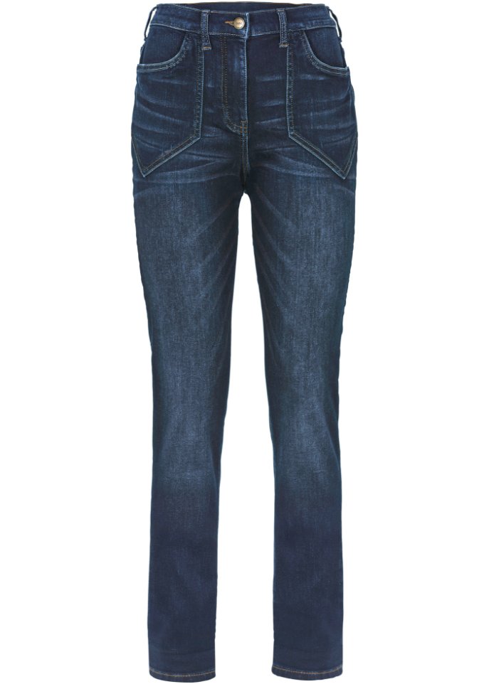 Slim Fit Jeans, High Waist, Stretch in blau von vorne - bpc bonprix collection