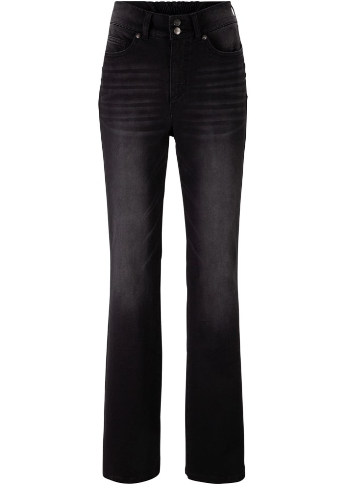 Super-Stretch-Push-Up-Jeans mit Bequembund, Bootcut in schwarz von vorne - bpc bonprix collection