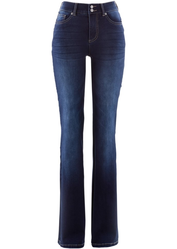 Bootcut Jeans Mid Waist, Shaping in blau von vorne - bpc bonprix collection
