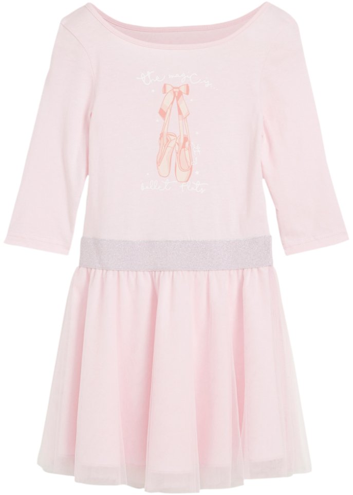 Mädchen Jerseykleid mit Tüll mit Bio-Baumwolle in rosa von vorne - bpc bonprix collection