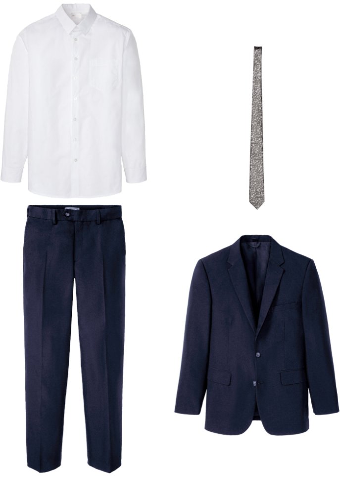 Anzug (4-tlg.Set): Sakko, Hose, Hemd, Krawatte in blau von vorne - bpc selection