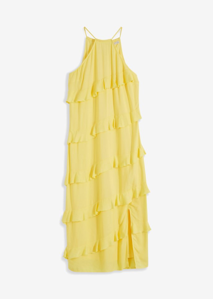 Chiffon-Maxi-Kleid in gelb von vorne - BODYFLIRT boutique
