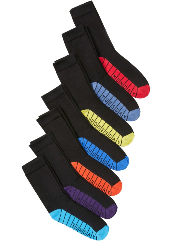 Socken Wochentage mit Bio-Baumwolle (7er Pack) in schwarz von vorne - bpc bonprix collection