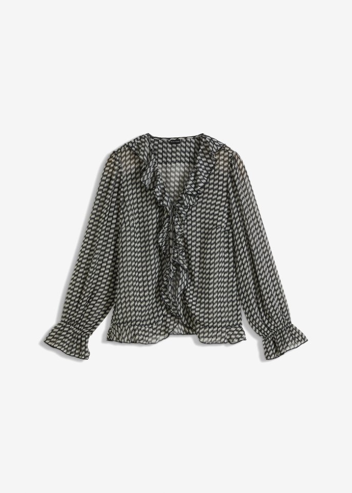 bedruckte Bluse mit Volants in schwarz von vorne - BODYFLIRT