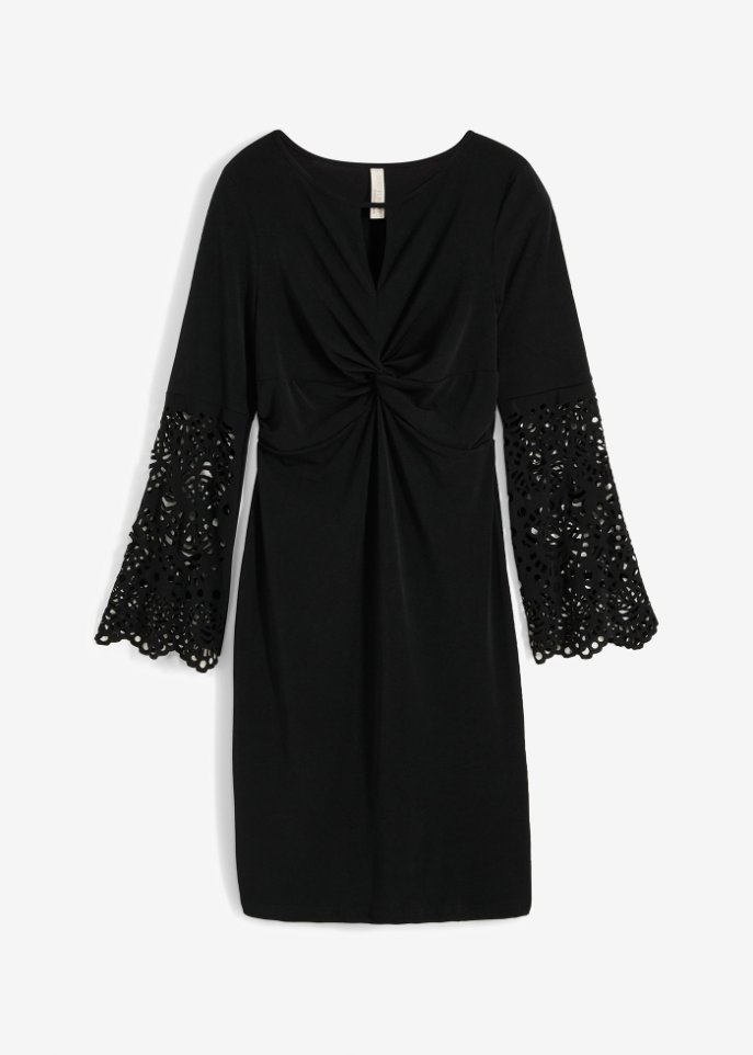 Kleid mit Lasercut in schwarz von vorne - BODYFLIRT boutique