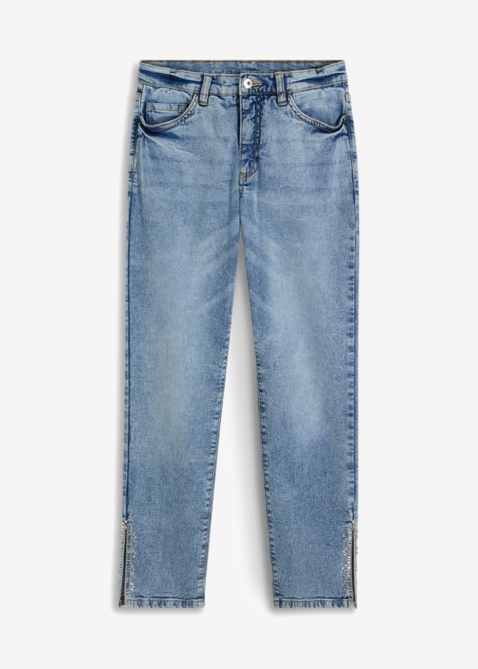 Verkürzte Jeans mit Dekoration in blau von vorne - RAINBOW