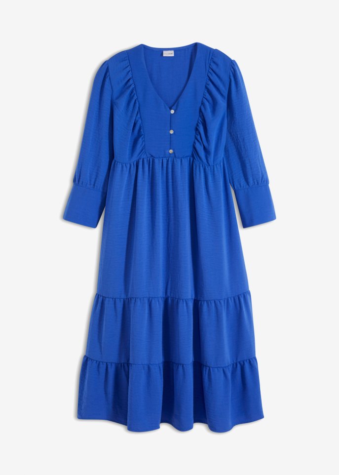Weites Volant-Kleid in blau von vorne - BODYFLIRT