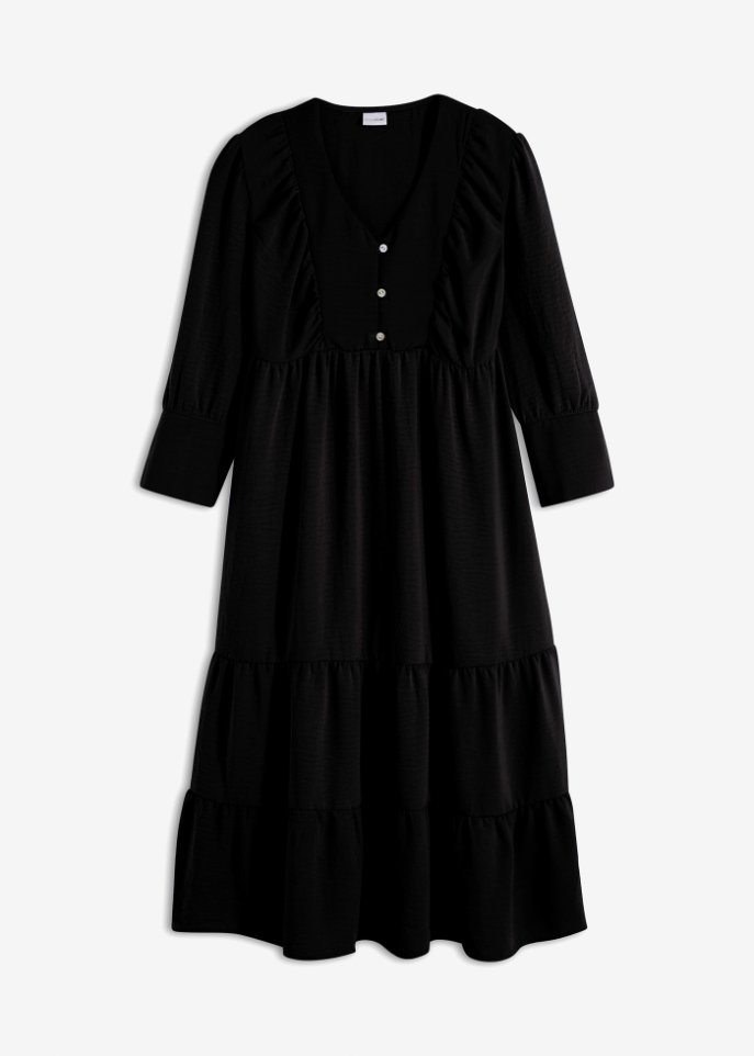Weites Volant-Kleid in schwarz von vorne - BODYFLIRT