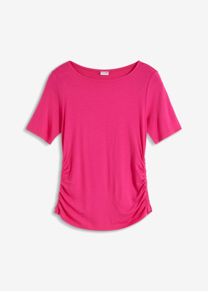Shirt mit seitlicher Raffung in pink von vorne - BODYFLIRT