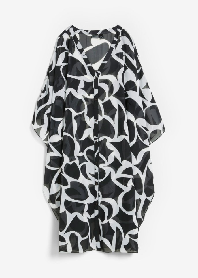 Strand Kaftan-Kleid aus recyceltem Polyester in schwarz von vorne - bpc selection
