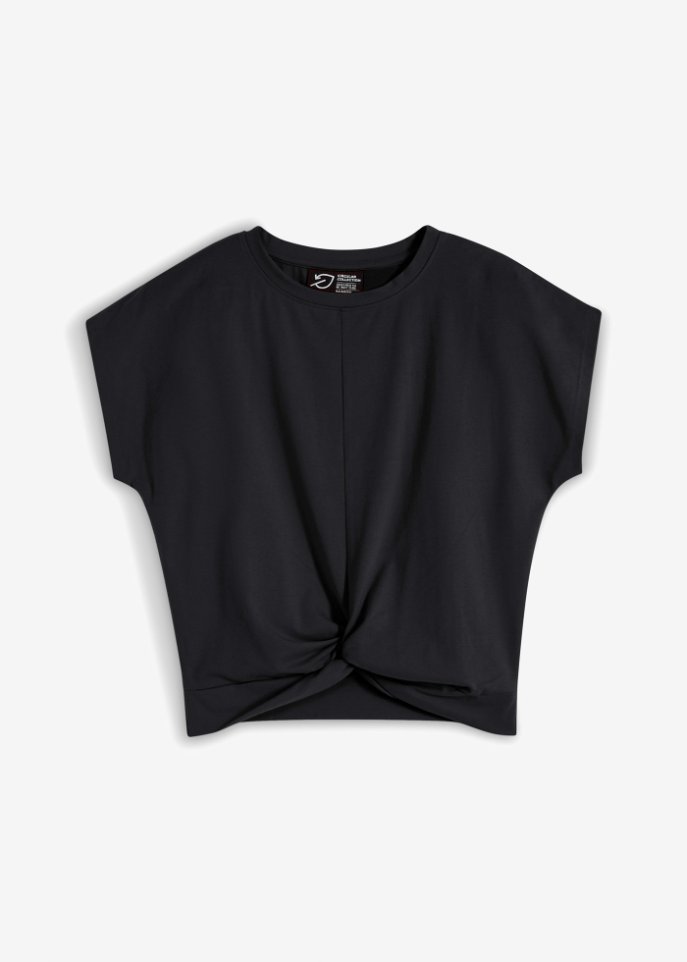 T-Shirt mit Knoteneffekt aus Biobaumwolle in schwarz von vorne - RAINBOW