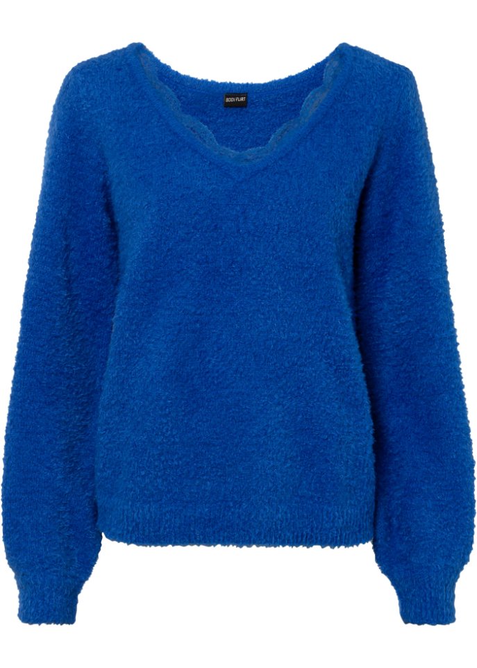 Pullover mit Spitzeneinsatz in blau von vorne - BODYFLIRT