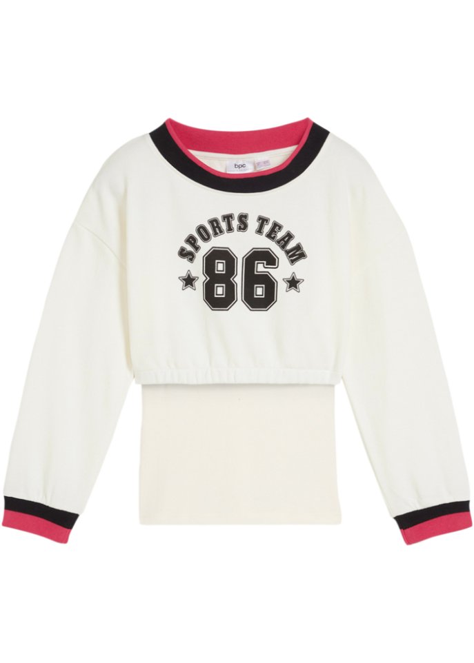 Mädchen Sweatshirt + Top (2-tlg.Set) aus Bio-Baumwolle in weiß von vorne - bpc bonprix collection