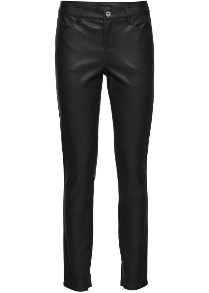 Knöchelbedeckende Lederimitat-Hose in schwarz von vorne - BODYFLIRT
