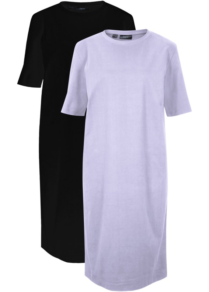 T-Shirtkleid, oversize (2er Pack) in lila von vorne - bpc bonprix collection
