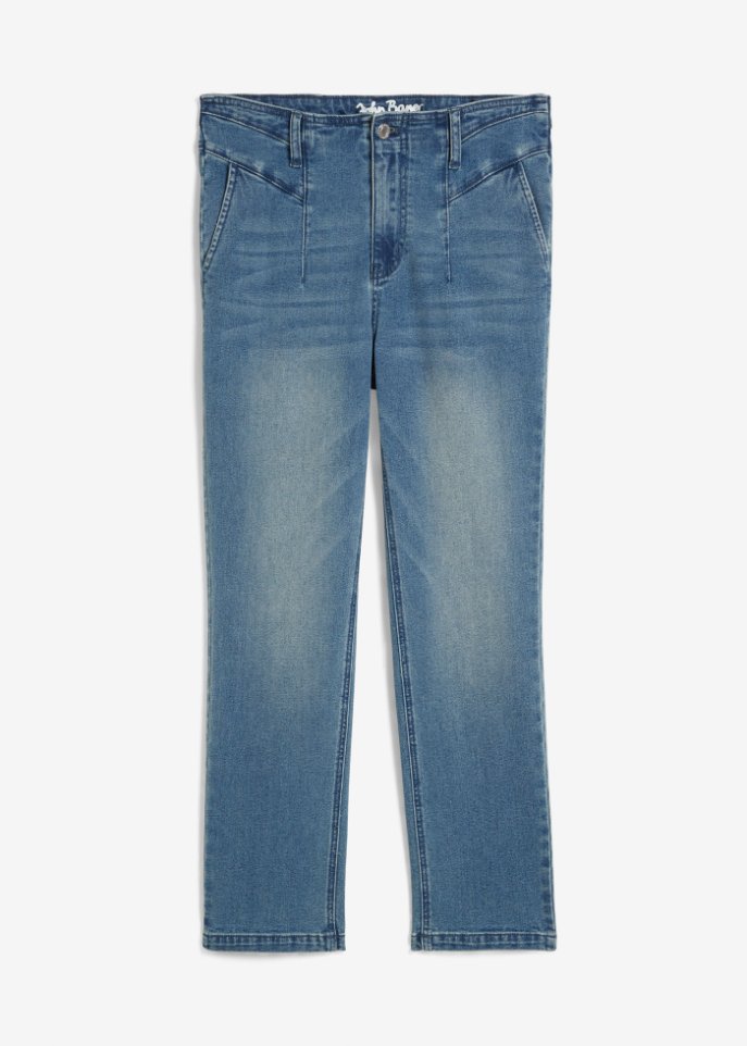 Straight Jeans Mid Waist, cropped in blau von vorne - John Baner JEANSWEAR