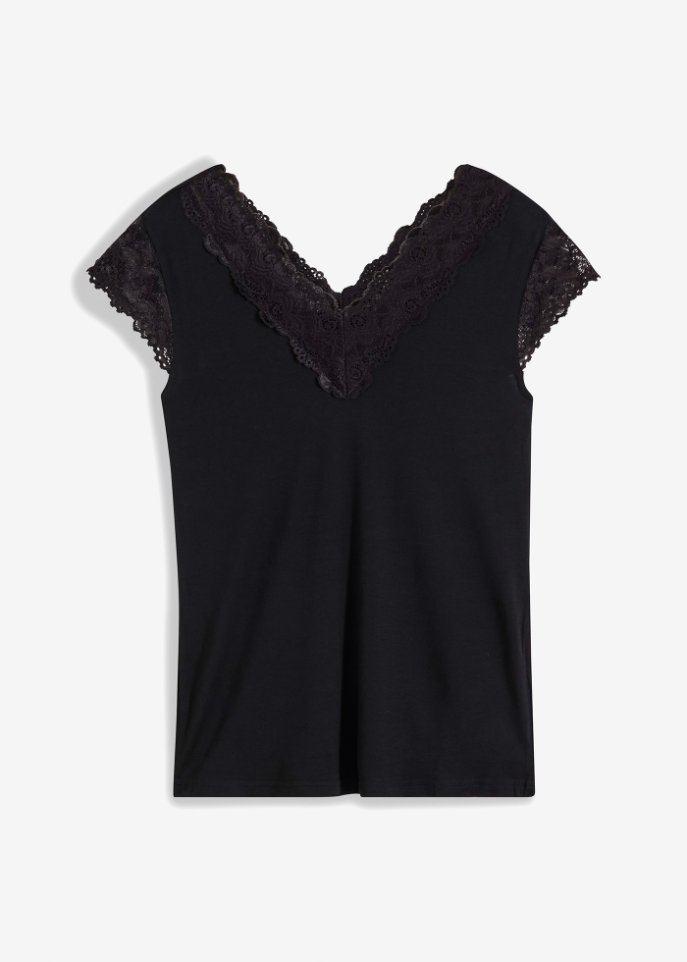 Spitzen-Shirt in schwarz von vorne - BODYFLIRT boutique