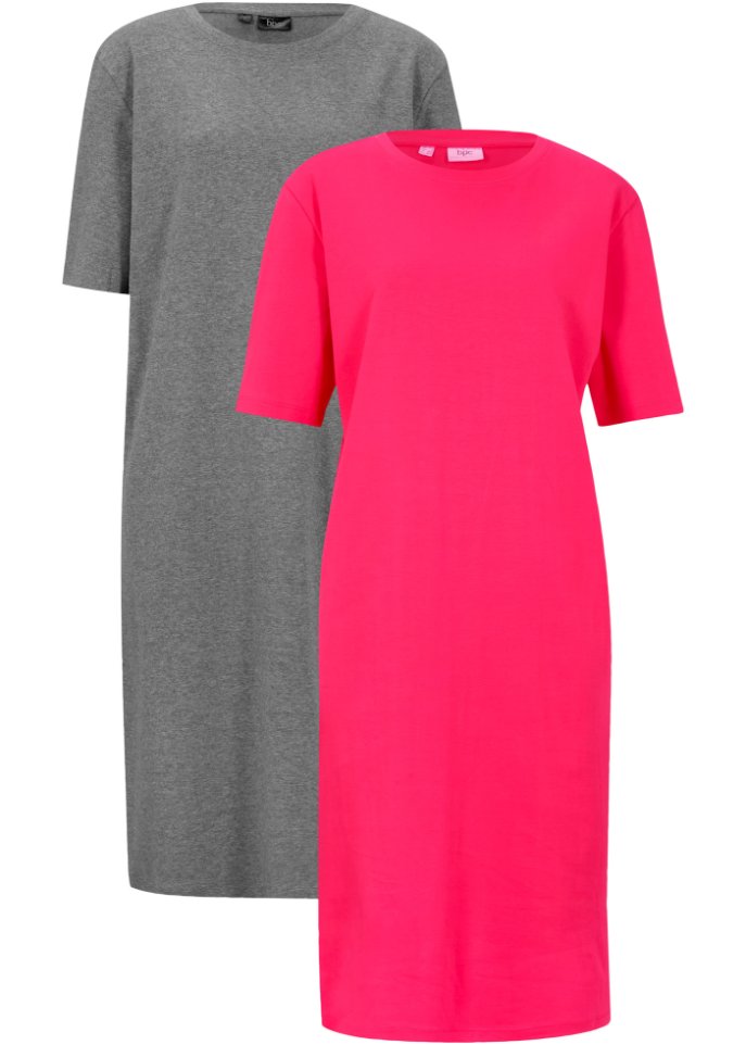 T-Shirtkleid, oversize (2er Pack) in pink von vorne - bpc bonprix collection