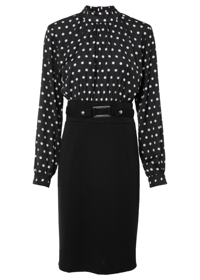Kleid mit Polka Dots in schwarz von vorne - BODYFLIRT boutique