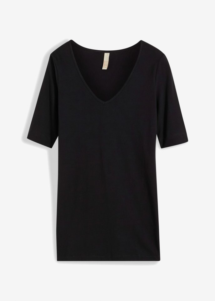 Shirt, extra lang in schwarz von vorne - BODYFLIRT boutique