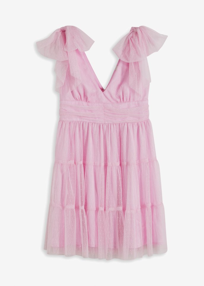 Kleid mit Mesh und Schleife  in rosa von vorne - BODYFLIRT boutique