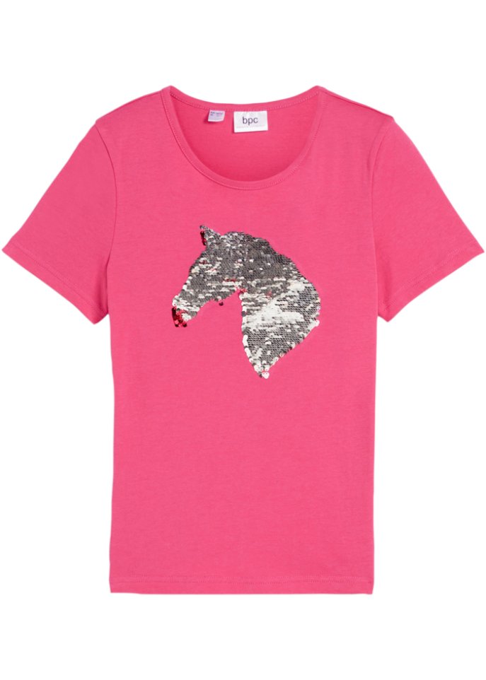 Mädchen T-Shirt mit Wendepailletten aus Bio-Baumwolle in pink von vorne - bpc bonprix collection