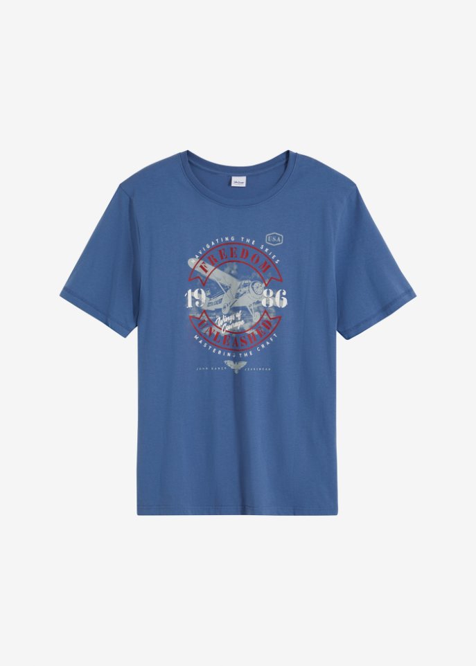 T-Shirt aus Bio-Baumwolle in blau von vorne - John Baner JEANSWEAR