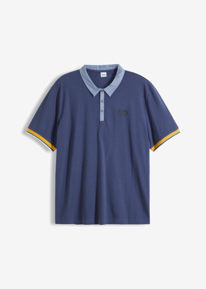 Piquè-Poloshirt aus Bio-Baumwolle, Kurzarm in blau von vorne - John Baner JEANSWEAR