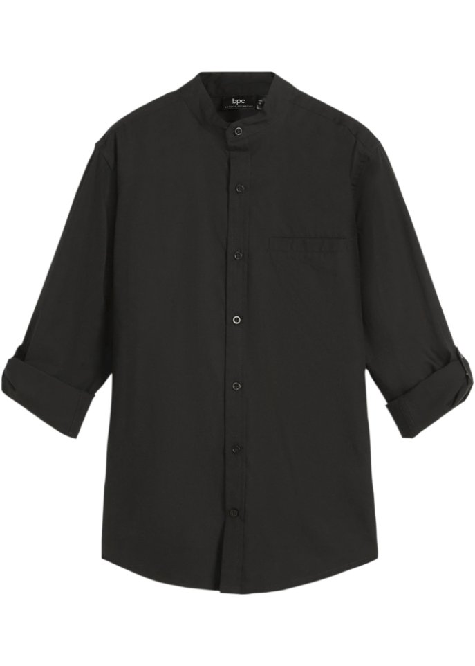 Jungen Langarmhemd mit Turnup in schwarz von vorne - bpc bonprix collection