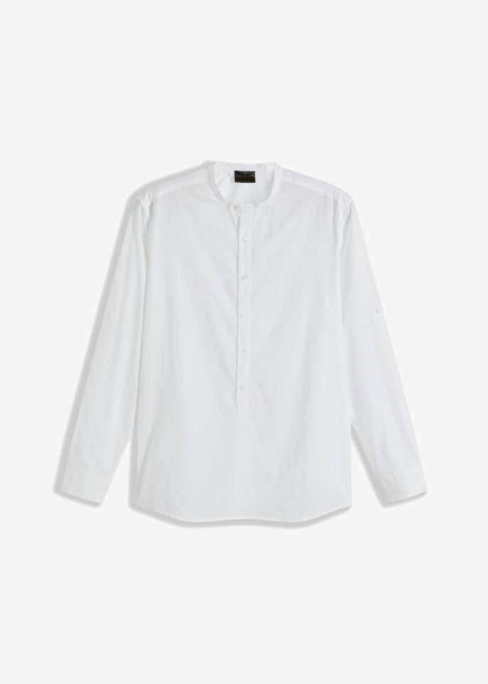 Langarmhemd mit Stehkragen und Krempelärmeln in weiß von vorne - bpc selection